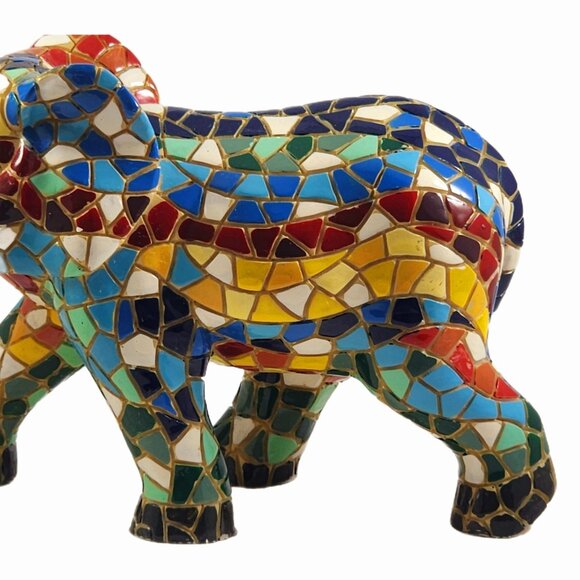 Vintage Mosaic Lucky Elephant Figurine Handmade Luck Statue Vtg Gaurdi Barcino - Picture 3 of 9